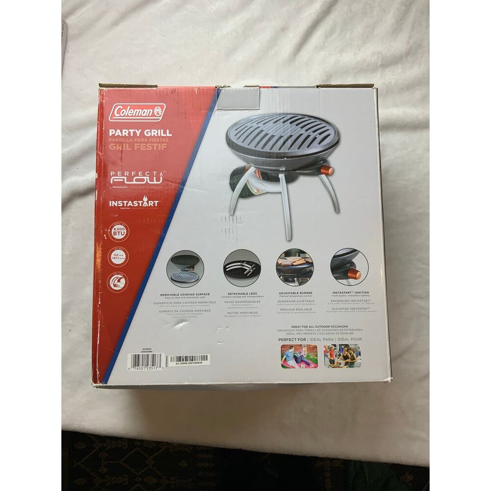 Coleman Party Grill Portable Propane Grill Instastart 8000 BTU Camping BBQ New